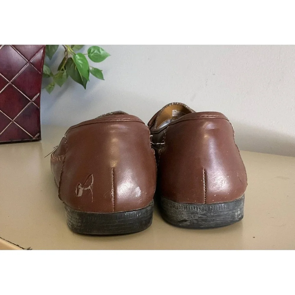 George Mens Loafers Casual‎ Shoes Size 8 Brown Faux Leather Woven Tassel Slip On